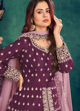 Wine Zari Embroidered Art Silk Designer Floor Length Suit